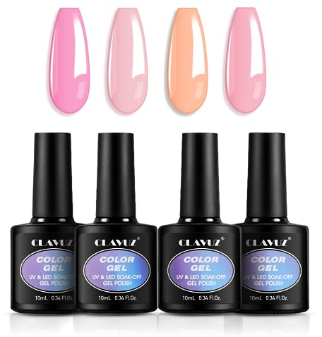 CLAVUZ Set di 4 Smalti Gel Semipermanente per Unghie - Kit UV LED Smalto Polish Soak Off per Manicure - SET08