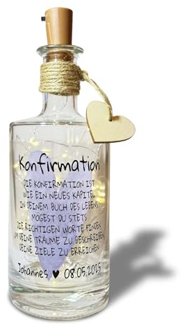 Konfirmation Geschenk personalisiert mit Namen und Datum für Mädchen oder Junge Geschenk LED Flaschenlicht Konfirmationsgeschenk