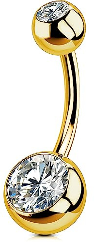 OUFER 14G Bauchnabelpiercing Titan Gold 10mm 12mm 14mm 16mm Stablänge Piercing Bauchnabel Lang CZ Kugeln Titanium Belly Button Piercing Navel Bars 1.6mm Nabelring Frau Mann Geschenk Schmuck