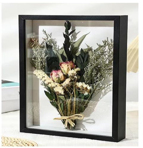 GSHUR 3D Bilderrahmen 20 x 20cm Tiefer Rahmen für Objekte bis 3cm-Objektrahmen zum Befüllen Quadratische Form, 3D bilderrahmen für Objekte Fotos Kunstwerke Erinnerungen Blumen (Schwarz)