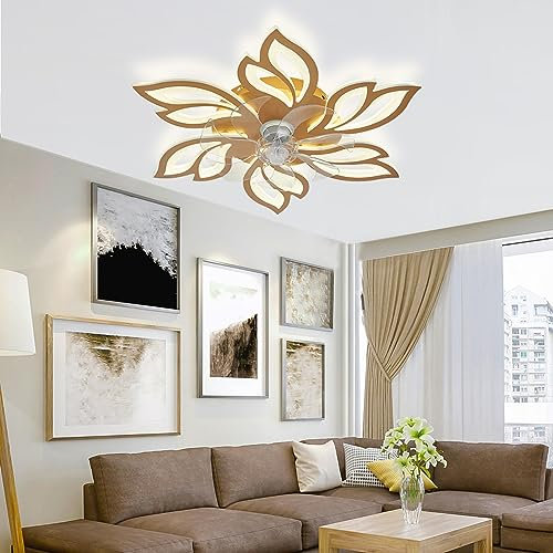 Silencioso Flower Shape Ventilador De Techo Con Luz Y Mando A Distancia Reversible 6 Velocidades DC Motor LED Regulable Lampara Ventilador Techo Para Dormitorio Salon Ventilador Techo Diseños-Gold