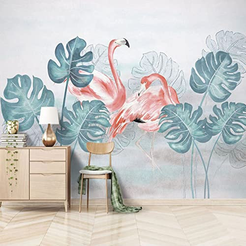 Vlies Fototapete Tropical Leaf Flamingo 3D Effekt Vlies Tapeten Wandtapete XXL Moderne Wanddeko Wohnzimmer Schlafzimmer Büro Flur 400 cm B x280 cm H
