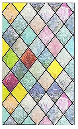 Fenster-Sichtschutzfolie, Tönung, Buntglas-Fensterfolie, Regenbogen-Aufkleber, Aufkleber, buntes Gitter, Fenstertönung, statisches Vinyl, Nicht klebend, Anti-UV, 45 x 198,7 cm 45 cm