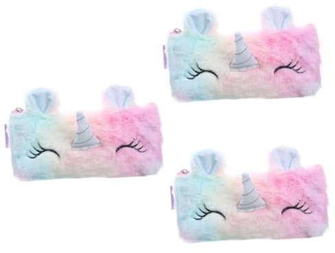 STOBOK 3st Federmäppchen Einhorn Kosmetiktasche Für Mädchen Schreibwarentaschen Kawaii Einhorn-bleistifte Geldbörse Flauschige Federmäppchen Katzen Stifte Kind Behaart Lieferungen