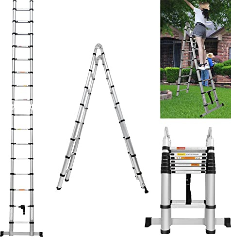Aluminium Telescopic Extension Ladder - 5M / 16.4FT Lightweight Collapsible A Frame Ladder for Home Outdoor
