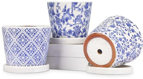Oairse Macetas de cerámica para plantas de 3 unidades, redondas, pequeñas con orificio de drenaje y cuenco de cerámica para cactus suculentas, interior, exterior, jardín, hogar, alféizar de la
