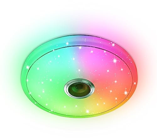 TRMLBE Deckenleuchte Dimmbar mit Bluetooth Lautsprecher 48W Deckenlampe Rund RGB Farbwechsel mit Fernbedienung/APP-Steuerung Feckenbeleuchtung für Schlafzimmer Wohnzimmer Kinderzimmer