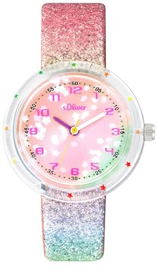 s.Oliver Montre Fille Enfants Quartz Analogique, avec bracelet en similicuir, Multicolore, résistant à l'eau, Livré dans une boîte cadeau de montre, 2037719