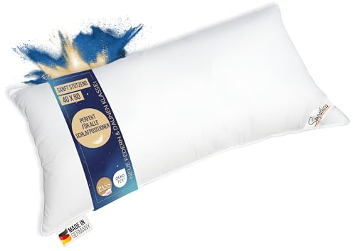 Bettenhaus Breuer Sympathica Kopfkissen 40x80 cm | 660g Neue weiße 30% Daunen + 70% Federn | medium fest | Daunenpass | 60° Wäsche | allergikergeeignet | Oeko-TEX-Zertifiziert | ohne Lebendrupf