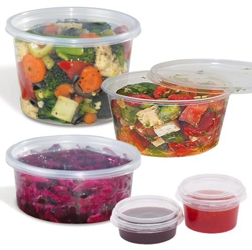 Bag Market | 50 x Round Clear Plastic Food Containers with Lids - Pots, Tubs, Deli, Takeaway, Dip (8oz / 228ml)