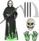 Tosekry Costume Halloween Bambino Vestito Halloween Bambino, Costume Scheletro Bambino con Futa Fosforescente, Maschera Halloween in Lattice Fosforescente, Guanti e Falce (11-14 anni)