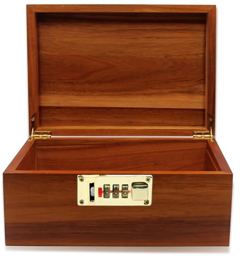 Large Wooden Box Decorative Wooden Storage Box with Combination Lock with Hinged Lid Keepsake Stash Acacia Box Lockable Chest for Keepsakes,Valuables, Accessories, Treasured Items Wood Boxes