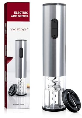 YYDSBAYS Korkenzieher Wein Weinöffner Elektrisch Automatischer Flaschenöffner Professionell für Weinliebhaber Geschenk (Edelstahl Silber, Öffner mit Folienschneider, Batteriebetrieben)