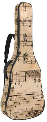 Eslifey Tasche für Akustikgitarre, Bienen und Vintage-Musikmuster, verstellbarer Schultergurt, Gitarrenkoffer, Gigbag 101,6 cm, 104,7 cm, 106,7 cm, mehrfarbig, 42.9x16.9x4.7 in, Taschen-Organizer