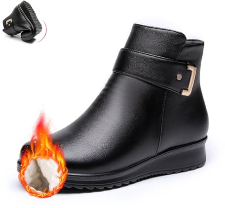 POIOZXD Botas ortopédicas de lana de cuero genuino para mujer, botas ortopédicas de invierno cálidas antideslizantes de felpa acolchada cremallera lateral tobillo botas de mediana edad