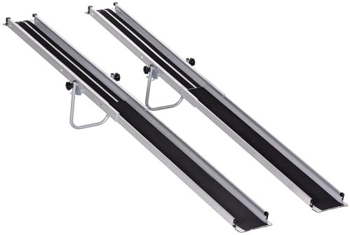 HOMCOM 2PCS Telescopic Wheelchair Ramps, 4.5-8FT/ 132-244cm, 270kg, Folding Aluminium Door Threshold Ramps for Home, Mobility Scooters, Doorways, Steps, Stairs, with Non-slip Surface, Carrying Bag