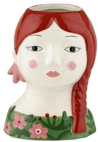 Baroni Home Vaso in Ceramica Dipinto a Mano, Vaso Decorativo Moderno per Interno ed Esterno, per Fiori e Piante, Soprammobile Linea Isotta, 13x11x18 cm, Treccia Rossa/Grande