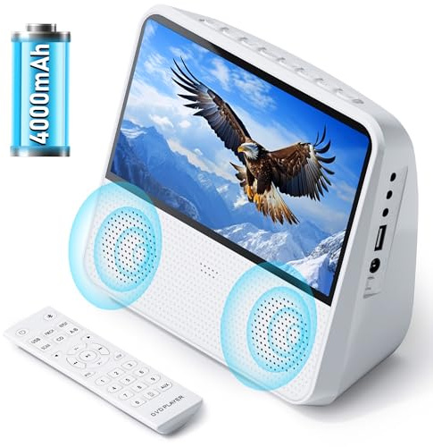 9.8 Portable DVD Player with 7 Screen, 4000mAh Rechargeable Battery, Portable DVDs Players Built in Dual Speaker, Car DVD Player with Remote Control/Bluetooth/USB/AUX/Memory Playback