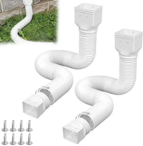 PRITOK 2 Pack Drain Pipe Downspout Extender: Rain Gutter Downspout Extension Flexible Down Spout Extender from 19.6 to 59.6 Inch, Gutter Connector Rainwater Drainage Pipe, Guttering for Lawns