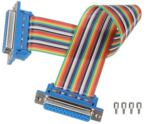sourcing map IDC Serial Cable Rainbow Wire Flat Ribbon Cable DB25 Female to DB25 Female 8 Inch Length 2.54mm Pitch Breadboard Jumper Wires for Electronic Projects