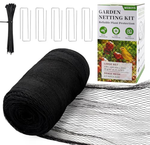Webuys Bird Netting for Garden Protection - 13 x 40 FT Heavy Duty Poultry Bird Netting for Chicken Coop with Ties & Staples, Garden Net Mesh for Fruit Trees Plants Vegetables Against Birds Deer