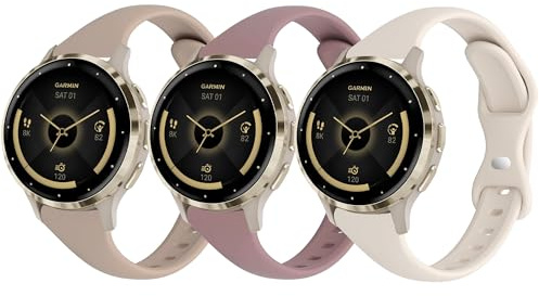 CUNUJIX 3Stück Schlank Silikon Armband für Garmin Vivoactive 4S / Venu 3S / Venu 4 41mm/Venu 2S / Vivomove 3S, 18mm Dünnes Weiches Sport Wasserdichtes Ersatzband für Garmin Forerunner 255s/265S Damen