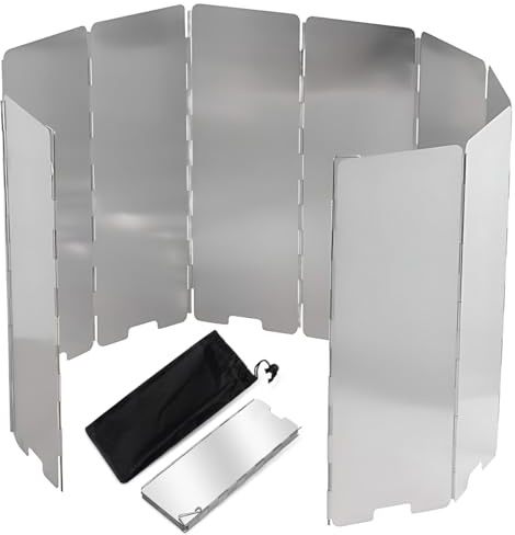 10 Klappbare Windschutzscheiben für Camping, Leichter Faltbar Aluminium Windschutz, Campingkocher Windschutz, Gaskocher Windschutz Campingkocher mit Tragetasche, für Outdoor Öfen Gaskochern