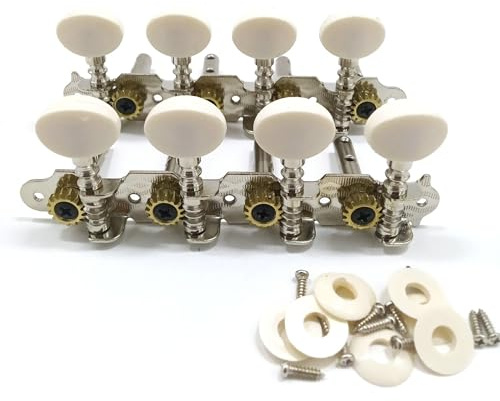 4-in-1 Mandolinen-Stimmmaschinen, 8-saitig, Doppelpfosten, silberfarbenes Metall-Stimmgerät-Set (2 Sets) mit 8 Unterlegscheiben und 10 Schrauben, L1R1-Konfiguration