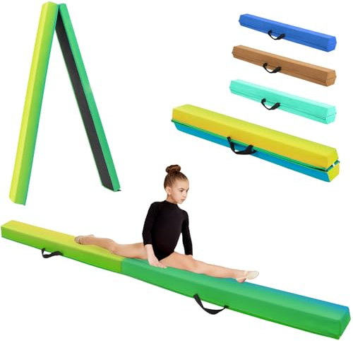 KIKILIVE Gymnastisk balansbalk med Eva konstläderyta + EPE i 3 storlekar (240 cm/270 cm/300 cm) vikbar för barn och vuxna + bärväska