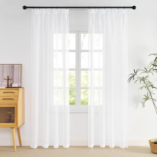 NICETOWN Gardine mit Kräuselband Weiß Vorhang Transparent Sheer Curtains | H 225 x B 140 cm, 2er Set, Voile Gardinen Modern, Geeignet für Wohnzimmer, Schlafzimmer, Vorhänge für Schienensystem