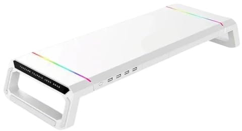 Qcbuegof Monitor de ordenador de pie con concentradores USB luz LED plegable soporte para ordenador con cajones de almacenamiento y soporte para teléfono, concentrador USB para monitores