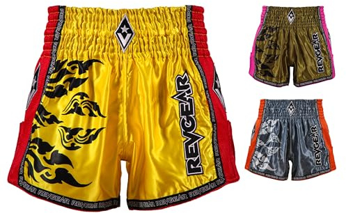 Revgear Legends Spirit Edition Muay Thai Shorts – Pro-Level Muay Thai, MMA, Boxing Gear for Men & Women (US, Alpha, Large, Regular, Regular, Yellow/Red)