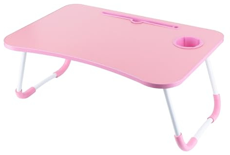 Laptoptisch Laptop-Betttisch mit Tablet-Ständer & Becherhalter, Faltbarer Laptoptisch für Bett, Sofa & Boden, ergonomischer Schreibtisch, tragbar & stabil – 60 x 40 cm Betttablett (Rosa)