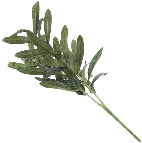 ANDRESLAD Rameau d'Olivier Artificiel 4 Branches en Plastique Vert Réaliste Décoration d'olive pour Arrangements Floraux et Accessoires de Photographie Plante Artificielle Solide pour