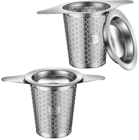 boms 2 Stück Tee-Ei, Edelstahl, lose Blätter, Teesieb, Stepper mit Doppelgriffen, extra feines Netz, Ball-Ei, Diffusorhalter, Filter für Tassen Teefilter