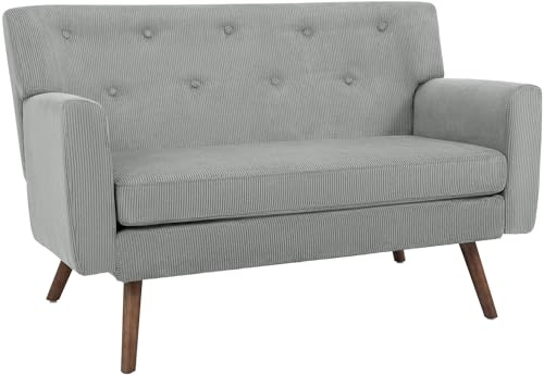 CLP Sofa 2-Sitzer mit Cordbezug Kioni, Couch bequem für Wohnzimmer, komfortabel gepolstert, bis 240 kg belastbar, Beine aus Kautschukholz Farbe grau