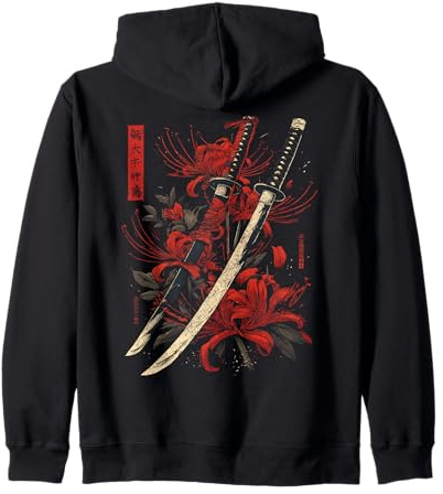 Katana Épée de lys araignée Rouge Anime Japonais Otaku Sweat à Capuche