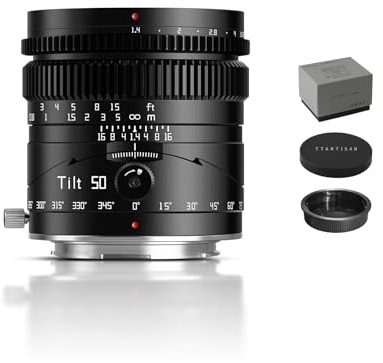 TTARTISAN Objectif inclinable 50 mm f1.4, plein écran, mise au point manuelle, objectif portrait, grand aperçu, compatible avec support en L