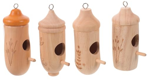 Nichoir Suspendu en Bois pour Oiseaux 4 Pièces, Kaki | Design Ajouré Ventilé, Corde Suspendre Robuste, pour Balcons et Branches D’arbre