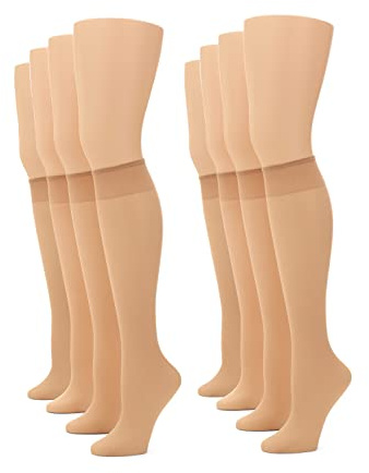 No nonsense Women's Sheer Knee High Value Pack with Comfort Top, Nude - 8 Pair Pack, Plus