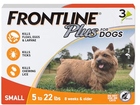FRONTLINE Plus Flea & Tick Spot Treatment for Small Breed Dogs 5-22 lbs. (Orange) Count of 3