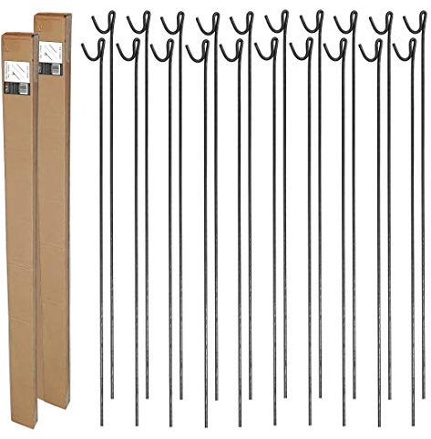 True Products 20 Pack Steel Fencing Pins 1.25m High with Shepherds Crook Head for Temporary Barrier Fencing and Garden Netting