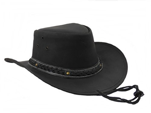 Western Ranch Lederhut Westernhut Cowboyhut mit Kinnband schwarz, braun oder hellbraun xs-2xl (XXL, Schwarz)