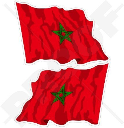 MAROKKO Marokkanische Wehende Flagge Westafrika, Marokko Afrikanisch 120mm Auto & Motorrad Aufkleber, x2 Vinyl Stickers (Links - Rechts)