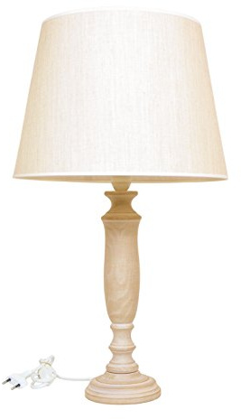 Lampada Lume Abatjour da Tavolo Stelo in Legno e Paralume in Tessuto color Tortora H. 60 CM