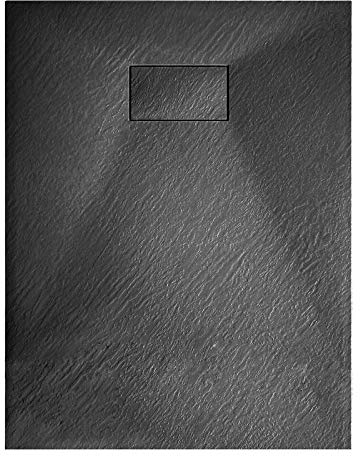 Piatto Doccia Spessore 2.6 Cm In Resina Effetto Pietra Stone Ardesia Antiscivolo Filopavimento Riducibile Indistruttibile Arredo Con Griglia Di Copertura 70 x 100 x 2.6 Cm Antracite (Nero)