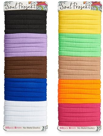 Soul Projekt Haargummi Mehrfarbige, Dicke Haargummis 50 Stück 8mm, Kein Metall Haargummis Damen und Mädchen, Elastisch Hair tie für Zöpfe, Pferdeschwanz und Dutt, Schule & Fitnessstudio, Haarbänder