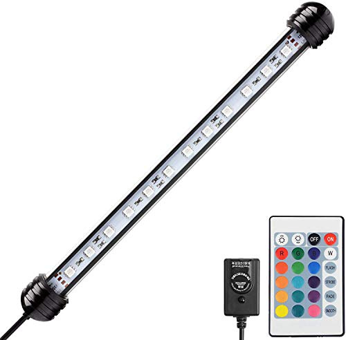NICREW Submersible Aquarium Light with Remote, RGB Fish Tank Light, 28 cm | 16 RGB Colours | 7 Brightness Levels | Remote Control | IP68 Fully Submersible | 12V Low Voltage
