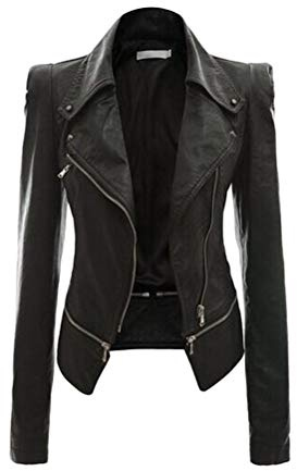 Onsoyours Giacca Corta da Donna in Pelle PU Giacchetto Giubbino Giubbotto Finta Pelle Ecopelle Corto Slim Jacket Morbida Zip Asimmetrica Autunno Inverno