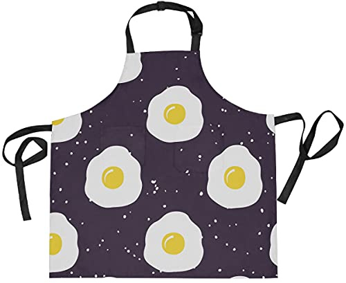 Grembiule da cucina di qualità con tasche in camicia, con motivo a uova, per donne e uomini, per cucinare, ristoranti, caffetterie, camerieri, grembiuli con collo regolabile, Multi
